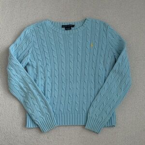 Ralph Lauren 100% Cotton Cable Knit Crew Neck Sweater Blue Size Medium